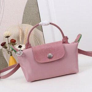 NWT Mini Longchamp Le Pliage Green Series Pink Pouch Handbag Canvas Crossbody XS